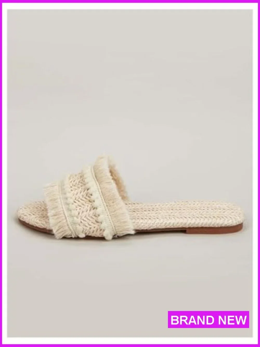 Straw Crochet Open Toe Flat Sandals Boho Summer Beach Slip On Slide